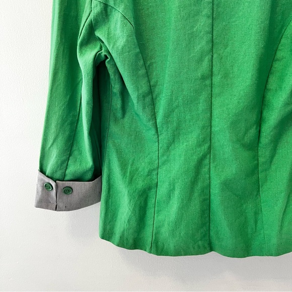 Green Blazer by Nana Fashion Striped Rolled Up Sleeves Faux Pockets Springwear - Picture 9 of 11